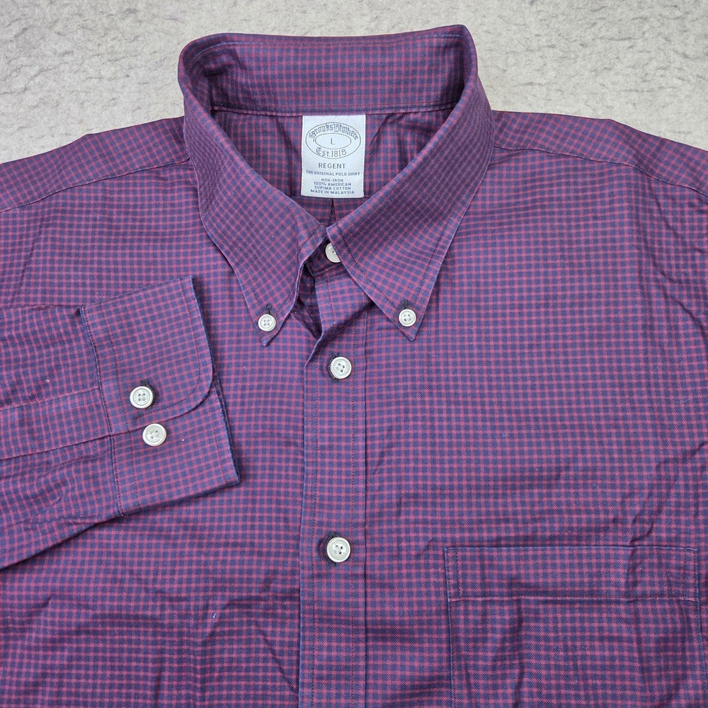 Brooks Brothers Regent Shirt Mens L Blue Check Non Iron Long Sleeve Button Down